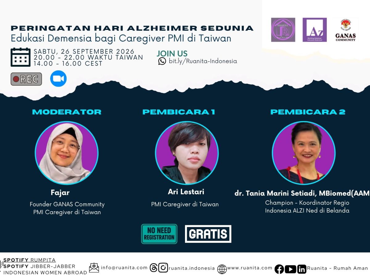 (SIARAN BERITA) Ruanita Indonesia, Komunitas GANAS Taiwan, dan ALZI Ned Perkuat Kapasitas Caregiver PMI melalui Edukasi Demensia pada Peringatan Hari Alzheimer Sedunia&nbsp;2026