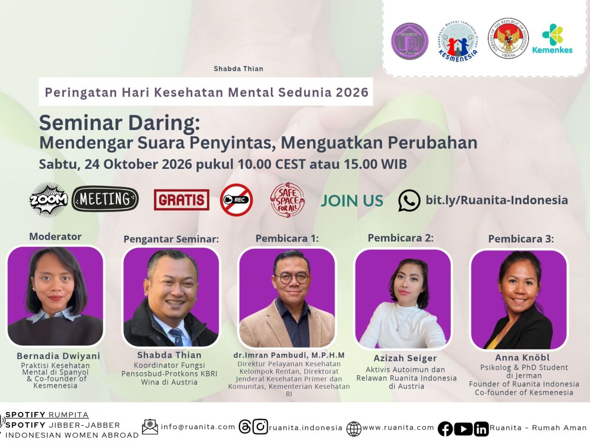 (SIARAN BERITA) Peringati Hari Kesehatan Mental Sedunia 2026, Ruanita Indonesia bersama KBRI Wina dan Kemenkes RI Gelar Seminar Daring Lintas&nbsp;Negara